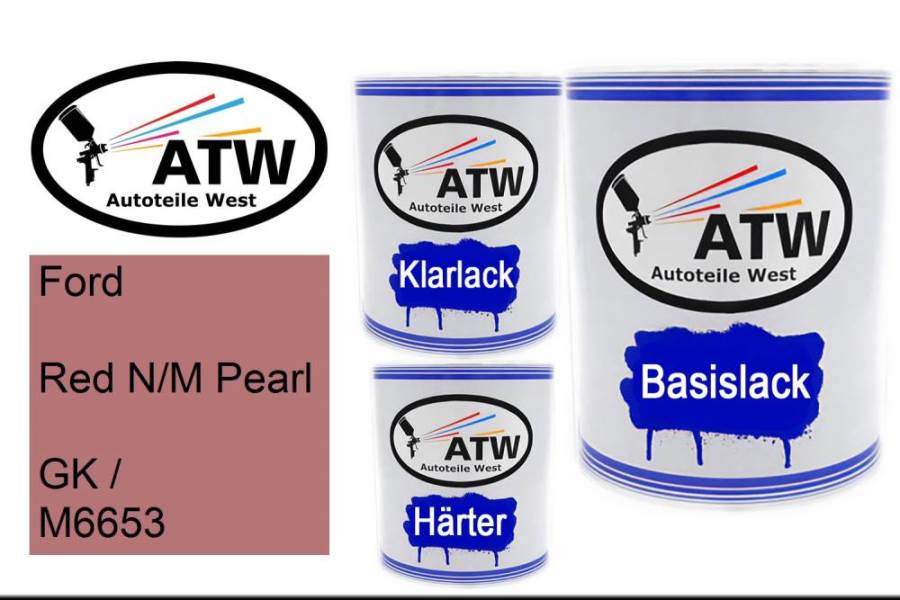 Ford, Red N/M Pearl, GK / M6653: 1L Lackdose + 1L Klarlack + 500ml Härter - Set, von ATW Autoteile West.